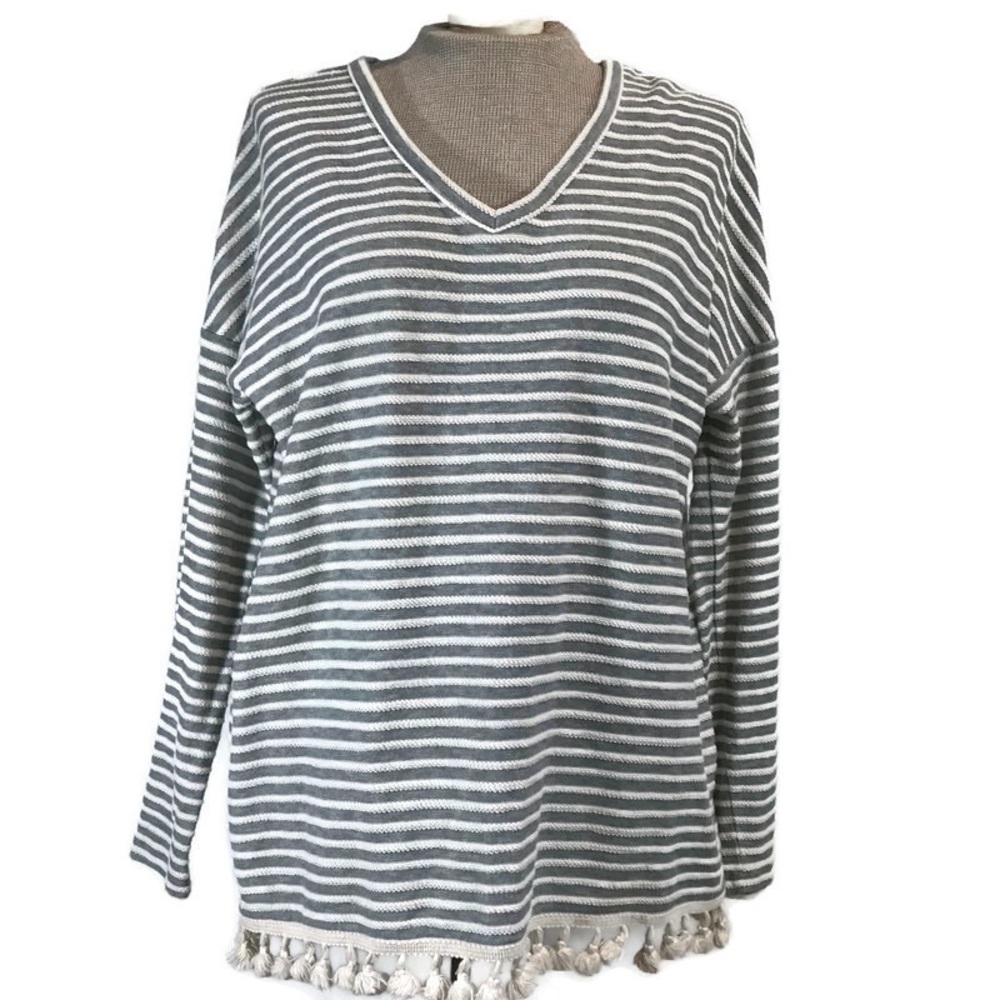 Ruff Hewn Sweater Striped Pompom Trim Size Medium
